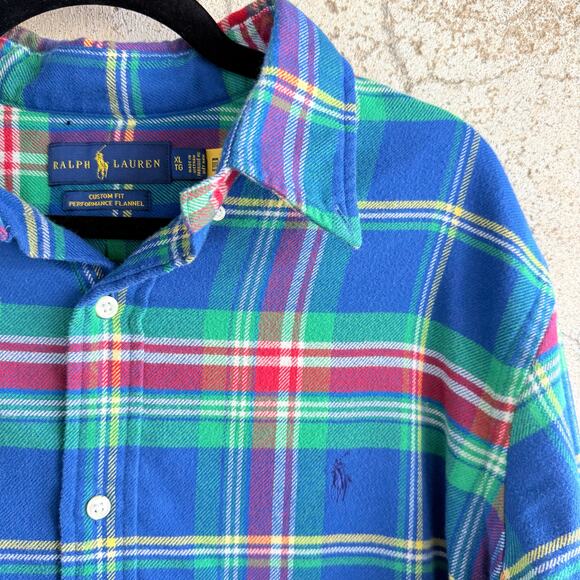 Ralph Lauren Flannel Shirt Custom Fit Performance Menx XL Plain Long Sleeve Prep - Picture 2 of 9